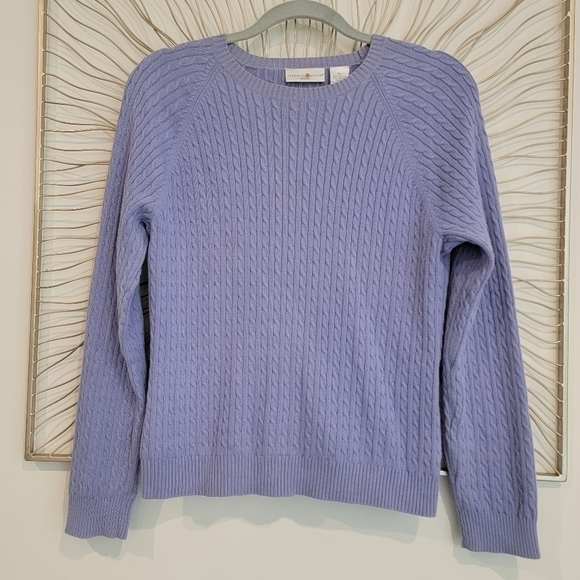 Preswick & Moore Lilac Purple Cable Knit Crewneck Sweater Size Petite Large - Picture 1 of 8